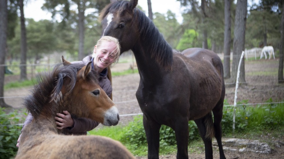 Mathilde Ahlburg tar med sig alla hästarna och flyttar till den nya gården i Sanda, där det tidigare varit verksamheten "häst i form". På bilden syns hon med två av sina unghästar.