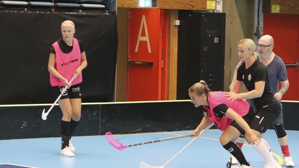 Elin Ceder, Ellen Pettersson, Sofia Haglund och Kent Olsson under den ganska leksamma träningen kvällen före midsommaraftonen.