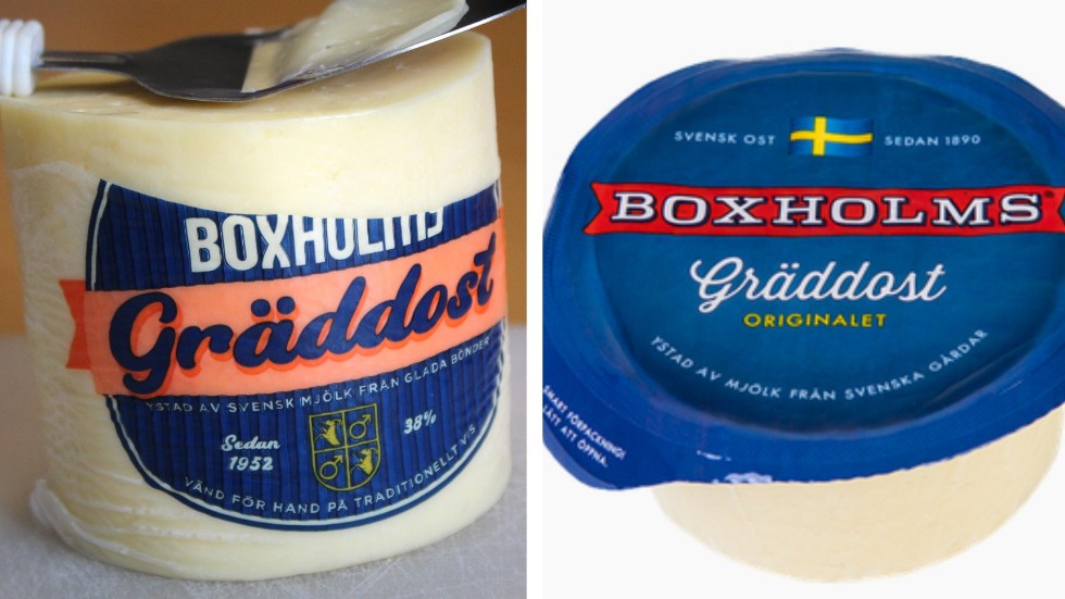 Lika som bär? Till vänster Glada Bonden och till höger Arla. Tillägget "Äkta" på den vänstra har tyvärr hyvlats bort av någon hungrig ostkonsument.