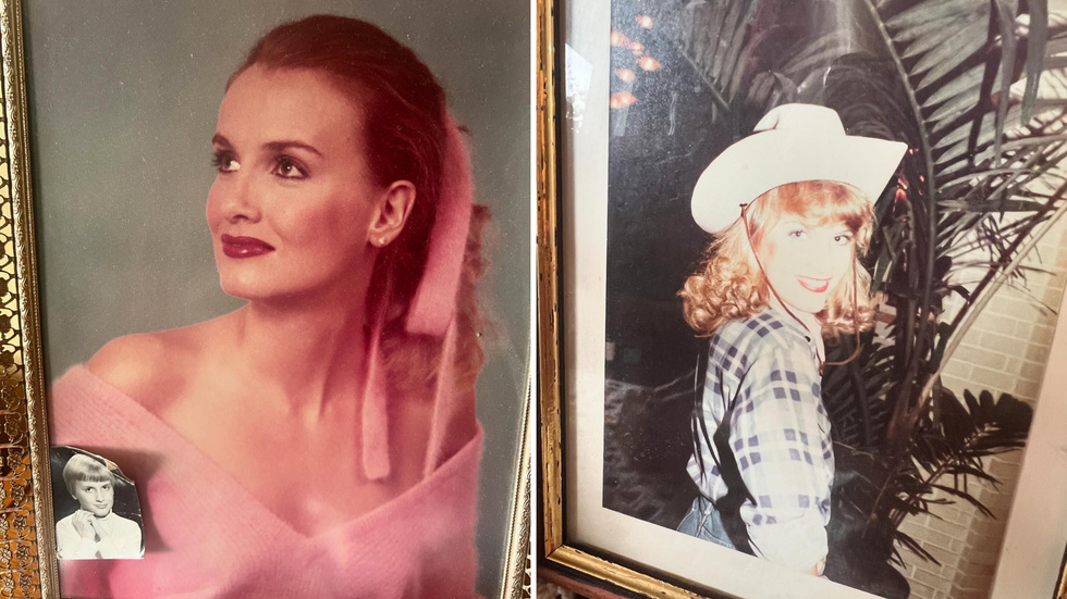 Inramade bilder föreställande Gunilla Persson som ung, från föräldrahemmet i Högsjö. 