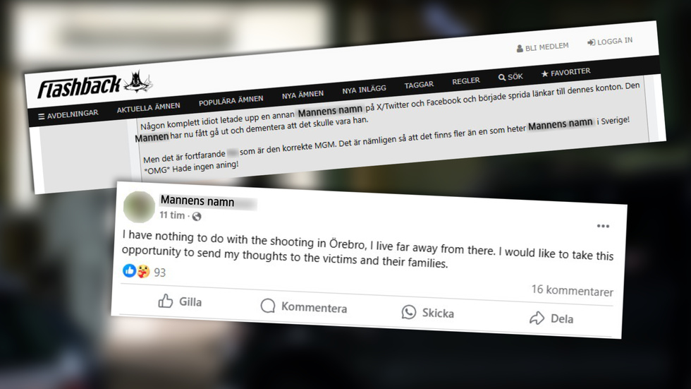 På Flashback har personer gått ut med rättelser. Mannen från Heby kommun gick även ut på Facebook och dementerade att han skulle vara inblandad i skjutningen.