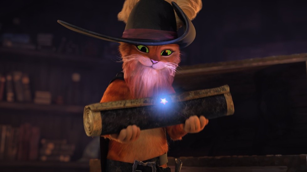 Mästerkatten i stövlar är tillbaka på bio. Den här gången söker han efter en önskestjärna som ska ge honom hans nio liv tillbaka. Pressbild.
