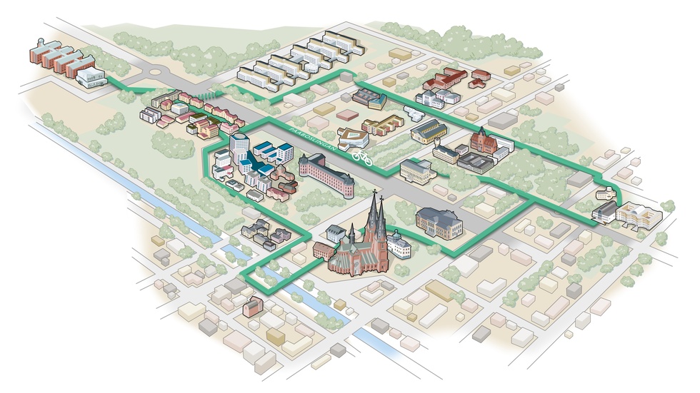 Den nya Pääboslingan kommer bli 8 km lång och gå förbi nio campusområden i Uppsala.