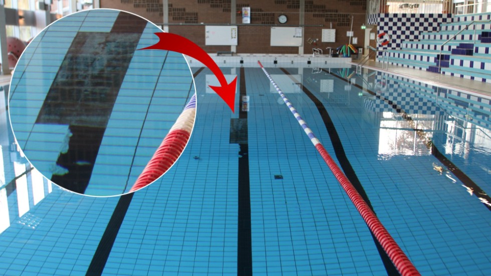 14 vita och 14 svarta kakelplattor längs med bana 3 har lossnat. Inom kort töms bassängen på vatten så att skadan kan åtgärdas.