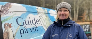 En guide på vift med färgglad eldrift