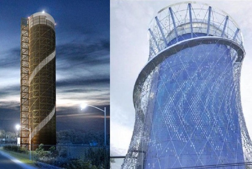 Här är två ackumulatortankar (från Ystad och Göteborg) som finns med i ansökningshandlingarna till den nya ackumulatortanken i Västervik. Gestaltningen är viktig, konstaterar VME.