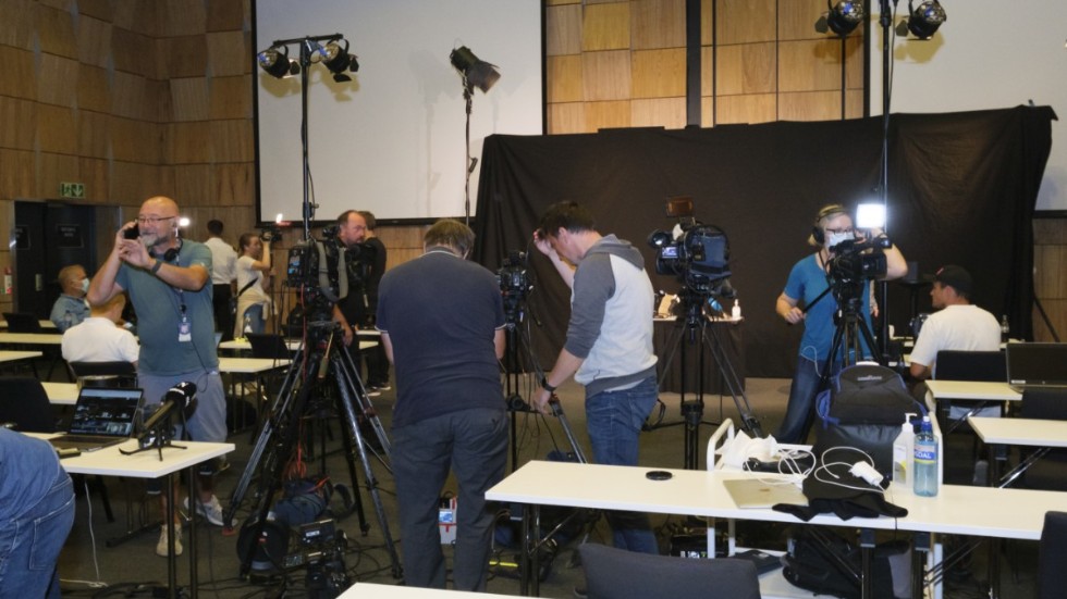 Pressuppbåd på hotellet Clarion i Trondheim i samband med Northugs presskonferens.