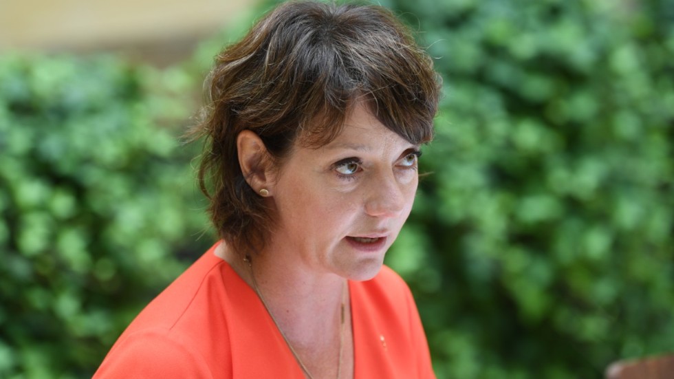 Ministern för högre utbildning Matilda Ernkrans (S) på regeringens pressträff.