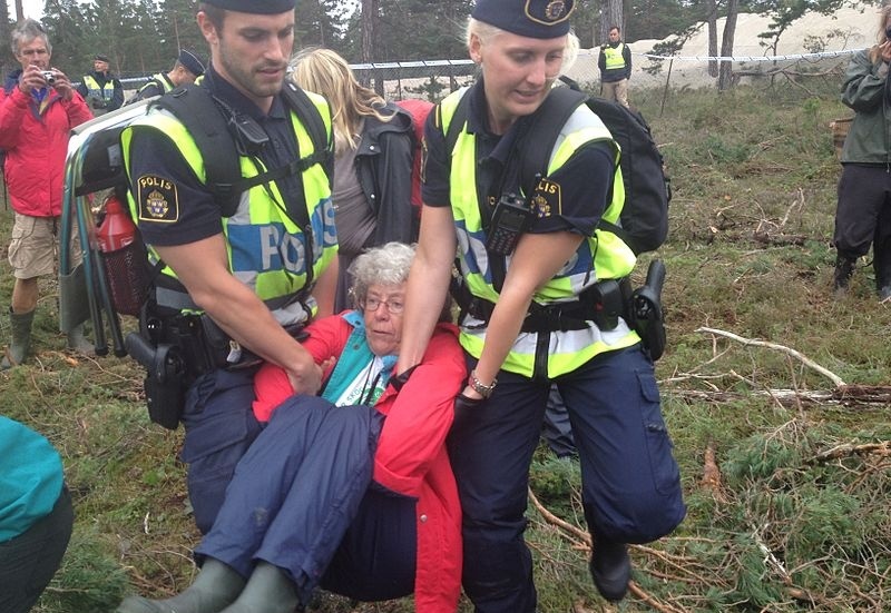 Kristina Bohman-Söderdahl under demonstrationerna 2012 som ledde till att Ojnareskogen räddades.