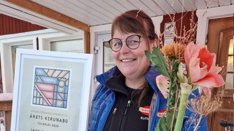 Iren Teofilusson, handlare i Kuttainen röstades fram som årets  Kirunabo.