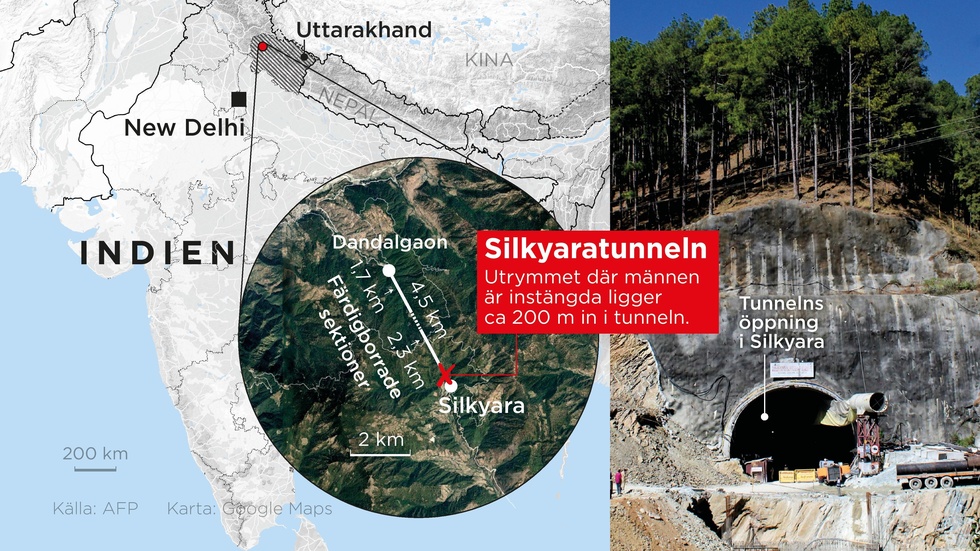 41 byggarbetare är instängda i en vägtunnel som rasade den 12 november.