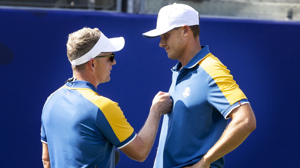 Luke Donald, till vänster, stannar för att försvara Ryder Cup-bucklan i USA. Ludvig Åberg, till höger, är sannolikt en del av Europalaget på nytt. Arkivbild.