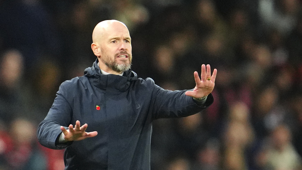 Manchester Uniteds tränare Erik ten Hag slår ifrån sig uppgifter om att han tappat omklädningsrummet. Arkivbild.