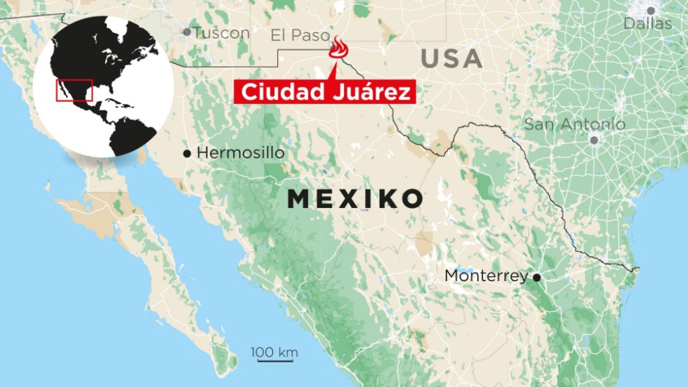 Ciudad Juárez ligger precis vid gränsen.