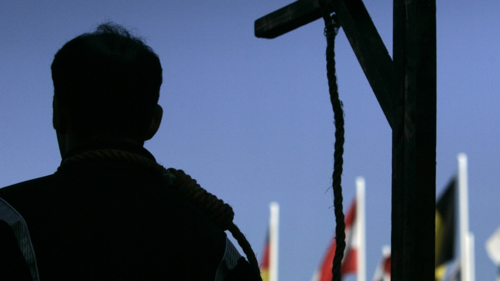 Demonstration mot dödsstraff i Iran under ett EU-möte i Luxemburg. Arkivbild.