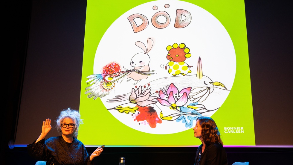 Illustratören och barnboksförfattaren Stina Wirsén samtalade med Erica Rönnbäck i Lilla salen, Kulturens hus, på Bok & bild. I sina barnböcker väjer hon inte för tunga ämnen. 