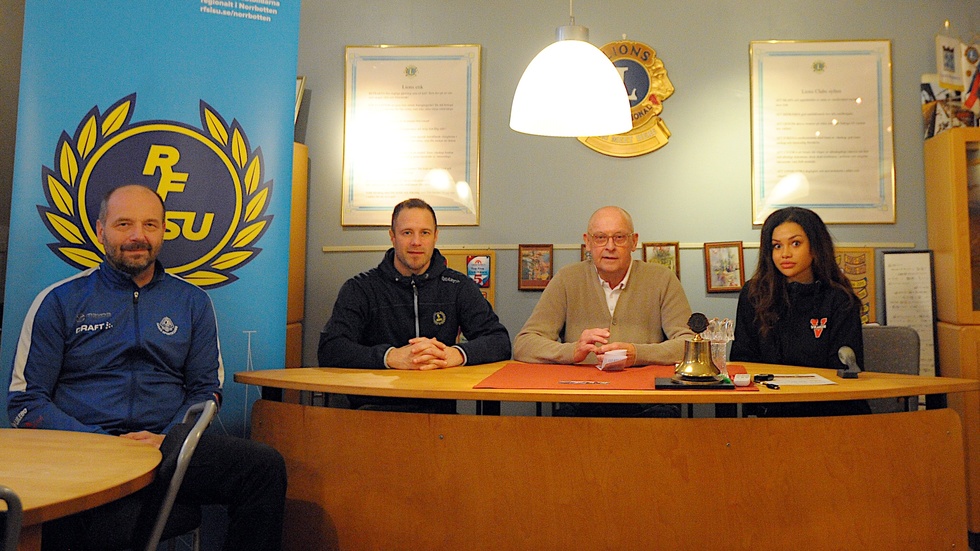 Per-Håkan Taavo, Luleå SK, Jacob Boudin, RF-SISU Norrbotten, Göran Nilsson, president Lions Club Luleå och Isa Ponturo, ordförande i BK Vråken var på plats på pressträffen.