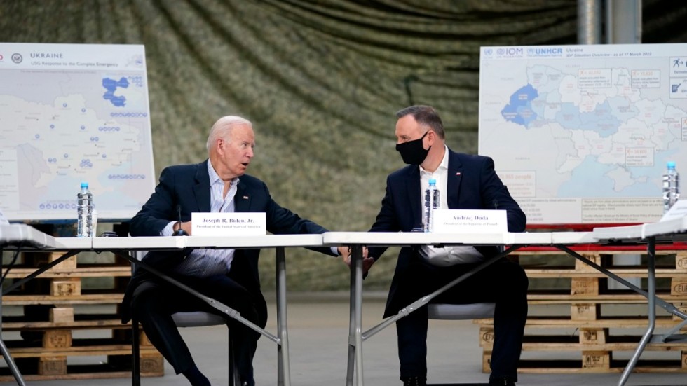 USA:s president Joe Biden and Polens president Andrzej Duda i Jasionka utanför staden Rzeszów.