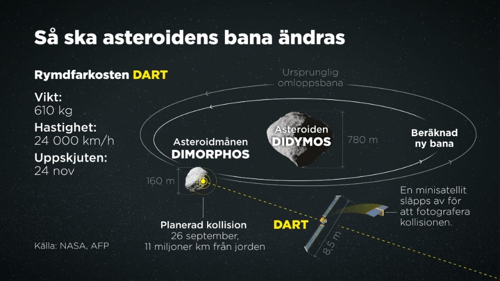 I natt svensk tid kolliderar rymdfarkosten Dart med asteroidmånen.