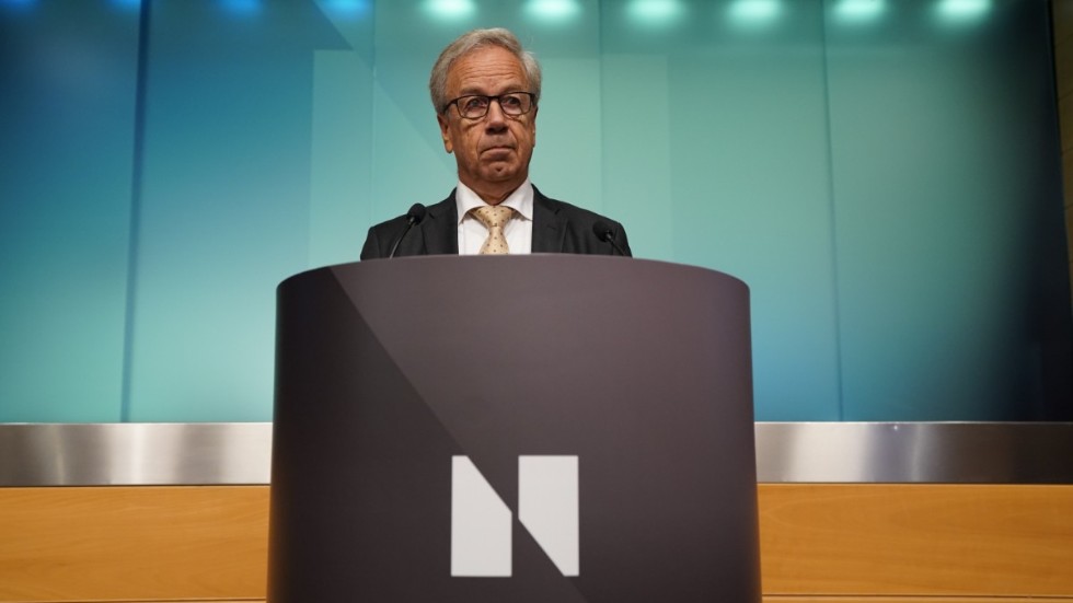 Norge Bank, med avgående centralbankschef Øystein Olsen, höjer räntan och flaggar för att det blir mer höjningar de närmaste åren. Arkivbild