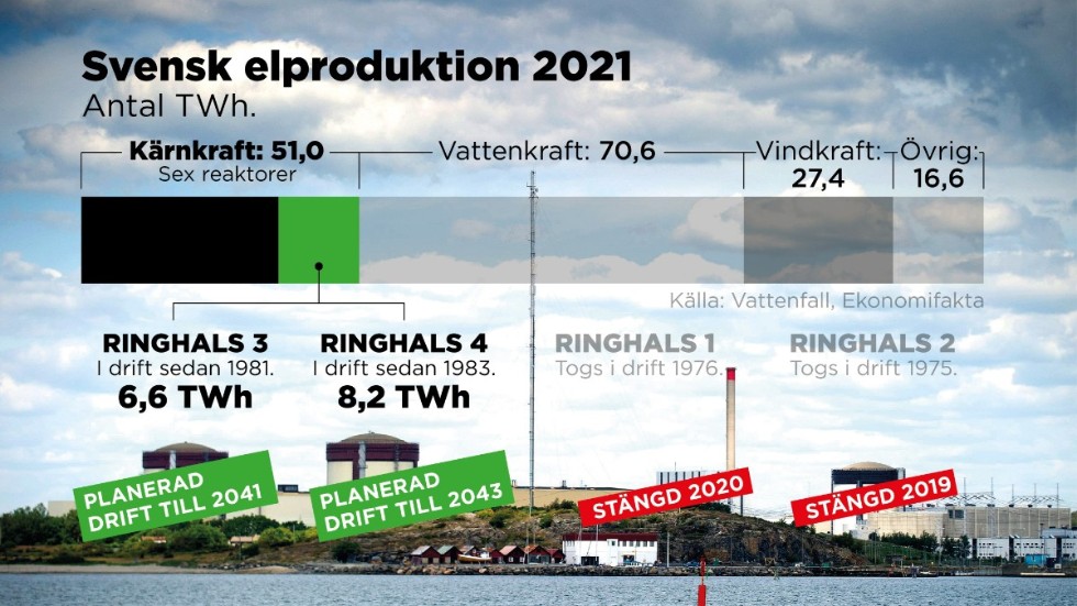 Ringhals andel av den totala elproduktionen 2021.