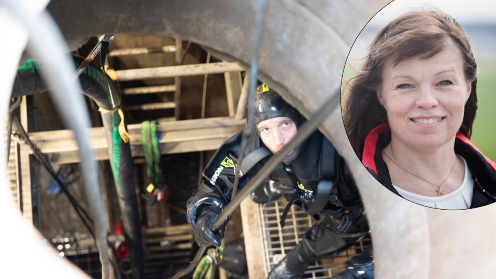 Nu har provsvaren kommit från undersökningarna i stans underjordiska tunnel för dagvatten. På bild syns dykaren Robin Svensson och miljöstrategen Linda Aldebert. 