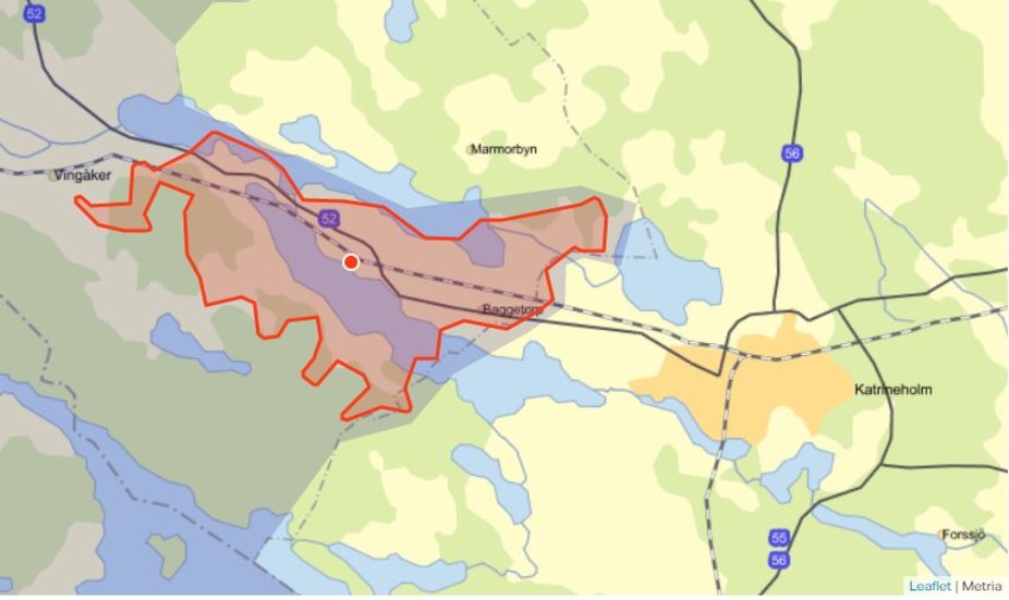 Detta skärmklipp från Vattenfalls hemsida visar vilket område som berördes av elavbrottet.