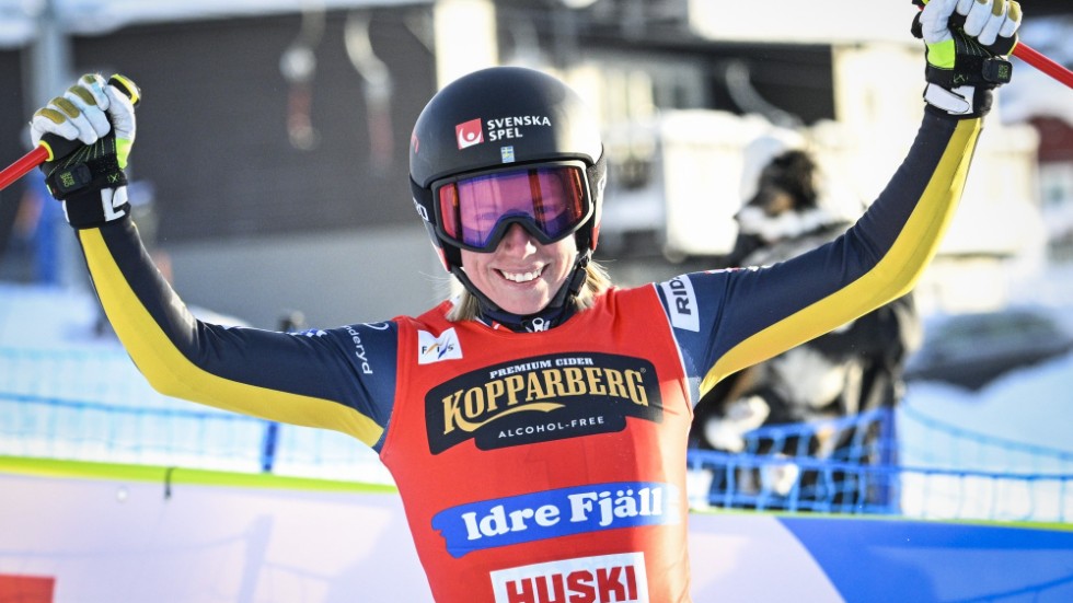Sandra Näslund efter en seger i Idre i fjol. Arkivbild.