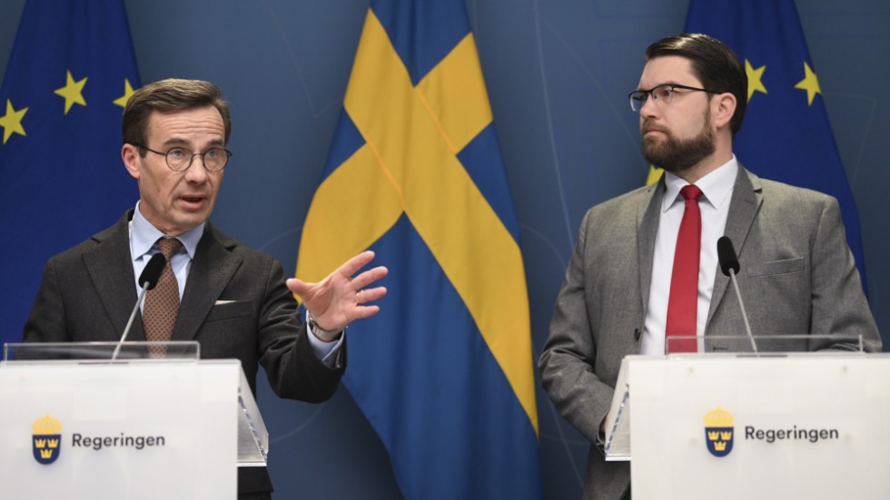 Statsminister Ulf Kristersson (M), och Sverigedemokraternas partiledare Jimmie Åkesson (SD). Arkivbild