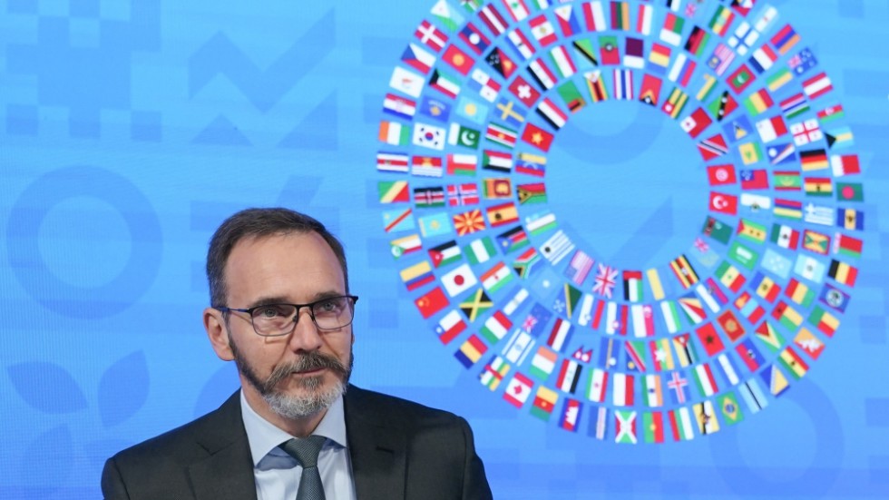 Pierre-Olivier Gourinchas, prognoschef på Internationella valutafonden (IMF), tror inte den globala konjunktursvackan blir lika djup som befarat i år: Arkivbild
