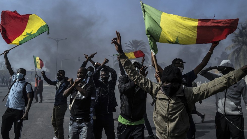 Demonstranter i Dakar i Senegal.