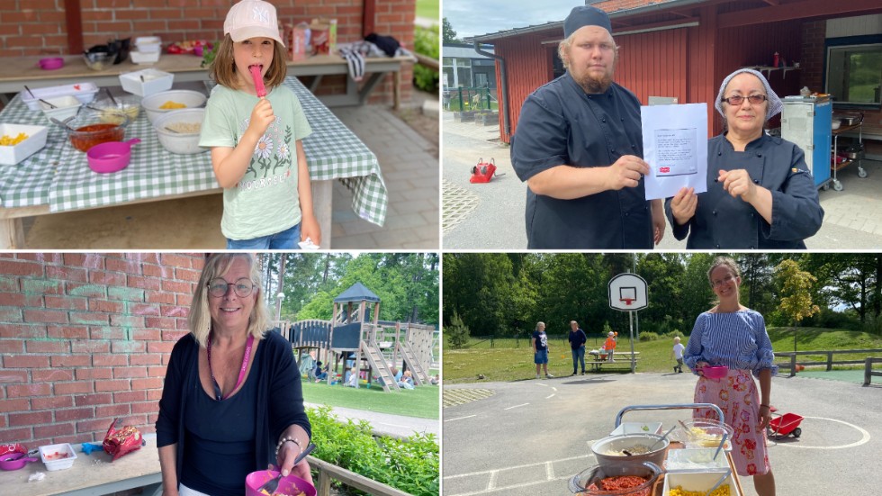 Trollskogens förskola gick till final i den gastronomiska tävlingen White guide junior. Bilderna är från ett reportage som tidningen gjorde på förskolan i juni då nomineringen firades: Eleven Nika Rodic, kockarna Fredric Karlsson och Delia Beddings föreskolerektorn Annica Linde samt kommunens måltidschef Karin Lundell.