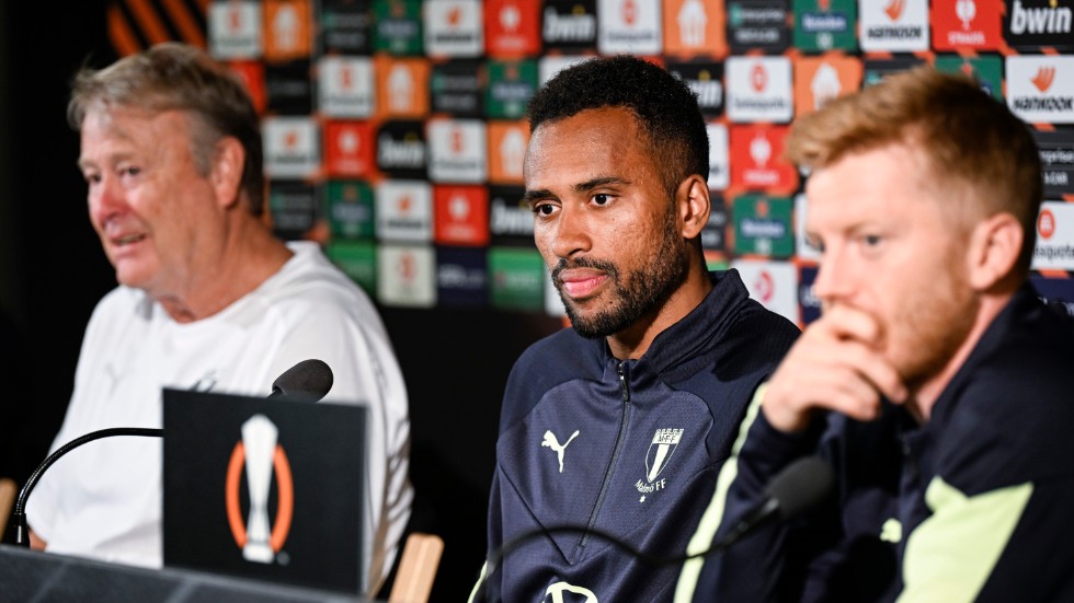 Malmö FF:s nygamla tränare Åge Hareide och spelarna Isaac Kiese Thelin och Anders Christiansen inför torsdagens Europa League-premiär hemma mot portugisiska Braga.