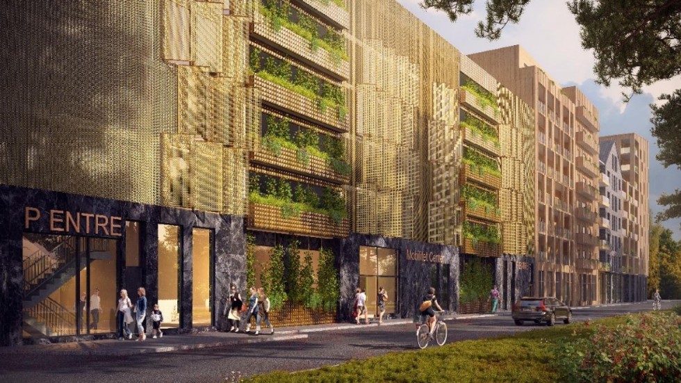 Exempel på utformning av ett mobilitetshus. Utseendet på de planerade husen i Ulleråker bestäms senare. 