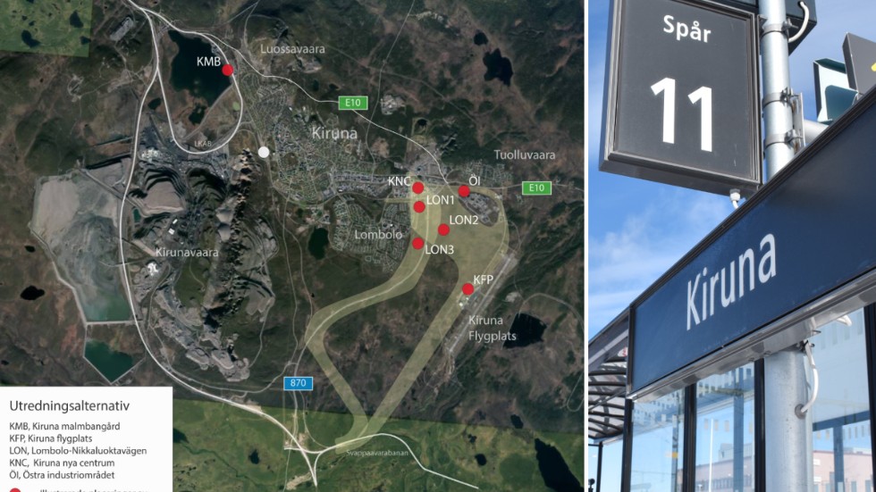 Trafikverket tittar nu närmare på platserna som är markerade med röda prickar på kartan. På någon av de platserna kommer järnvägsstationen att placeras. 