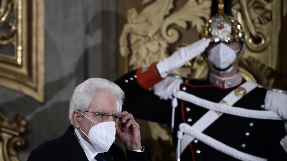 Italiens president Sergio Mattarella i sitt framträdande på tisdagskvällen.