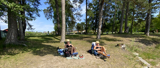 De njuter av vårvärmen på natursköna Motalastranden