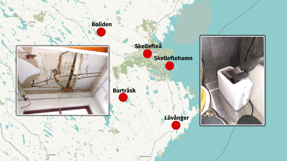 Här syns de fem större samhällen i Skellefteå kommun där myndigheter gemensamt besökt misstänkt olämpliga bostäder.