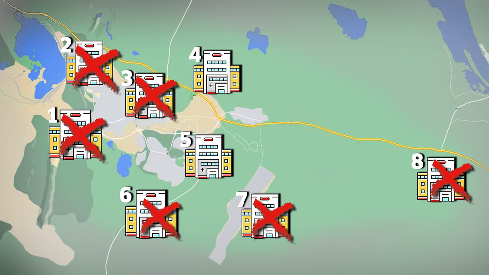 Kommunen lyfte i våras fler placeringar som möjliga. Två alternativ, på varsin sida av nya centrum, är kvar i diskussionerna. Regionen förordar alternativ nummer 4. Kommunen har tagit beslut om alternativ nummer 5.