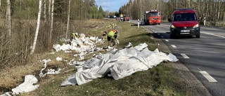 Lastbil i diket • Då kan trafiken på riksvägen flyta på igen