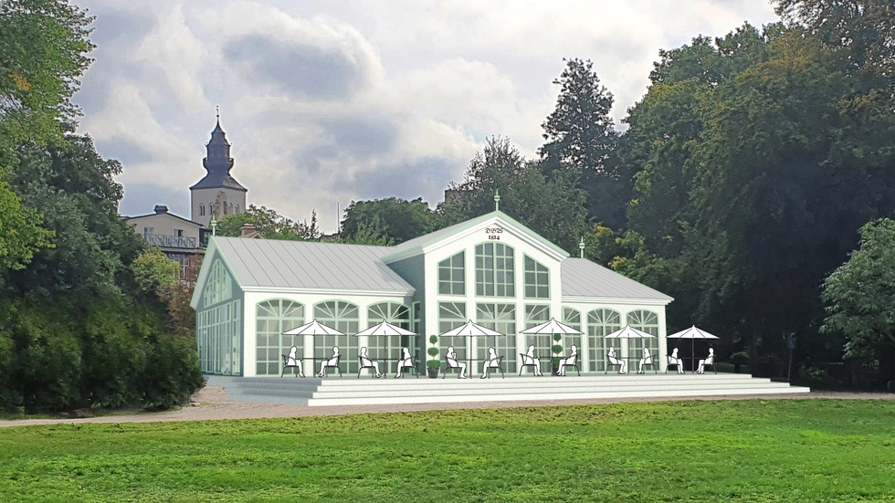 ”Vinterträdgården” kallar arkitekten Anette Olofsson det förslag som hon ritat på uppdrag av DBW. Byggnaden ska uppföras på den plats där sällskapets paviljong, som brann ner till grunden 1951, stod.