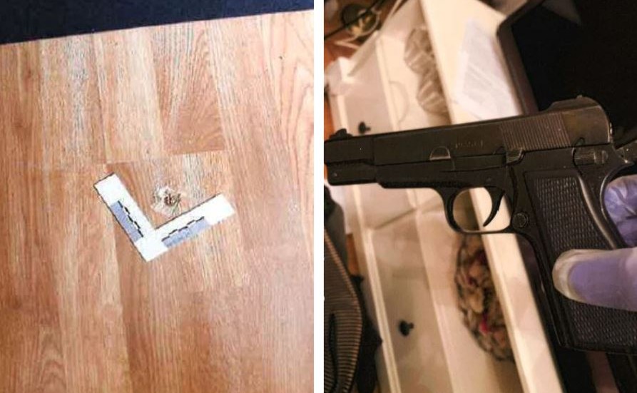 En 38-årig man avlossade av misstag ett skott i golvet. (Bilderna är hämtade ur förundersökningen.) 
