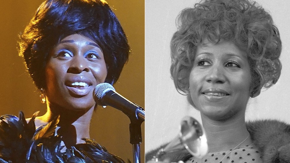 Cynthia Erivo till vänster och Aretha Franklin till höger. Arkivbild.