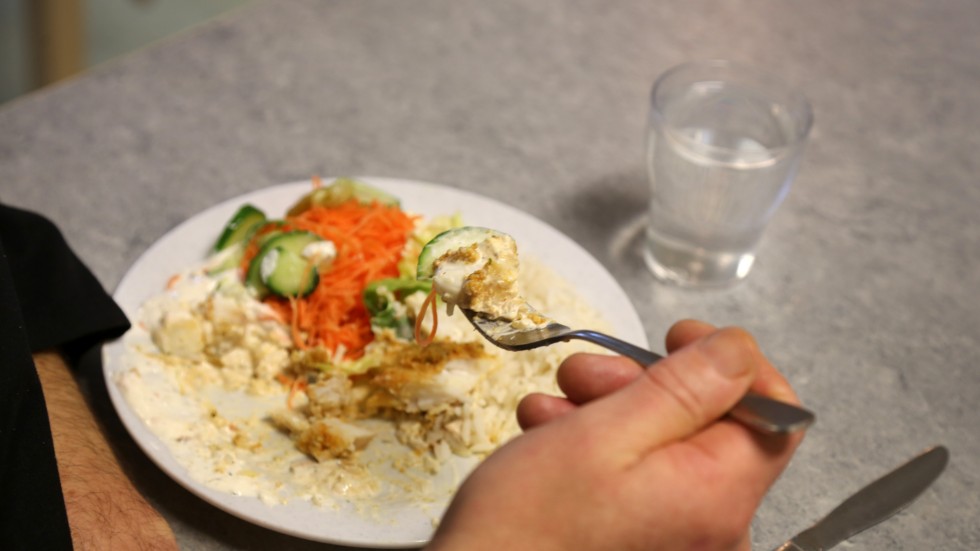 Fisk och ris med grönsaker på menyn. Just ris är ett exempel på en råvara som har rest lång väg innan den hamnar på elevernas tallrik.
