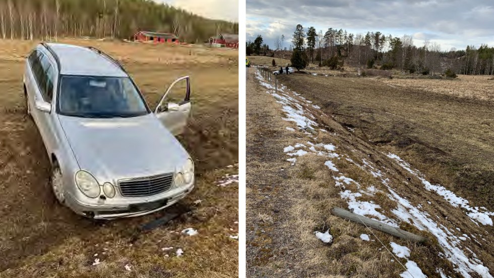 Den 79-årige föraren körde av länsväg 584 i närheten av Ulrika. (Bilderna är hämtade ur förundersökningen.) 