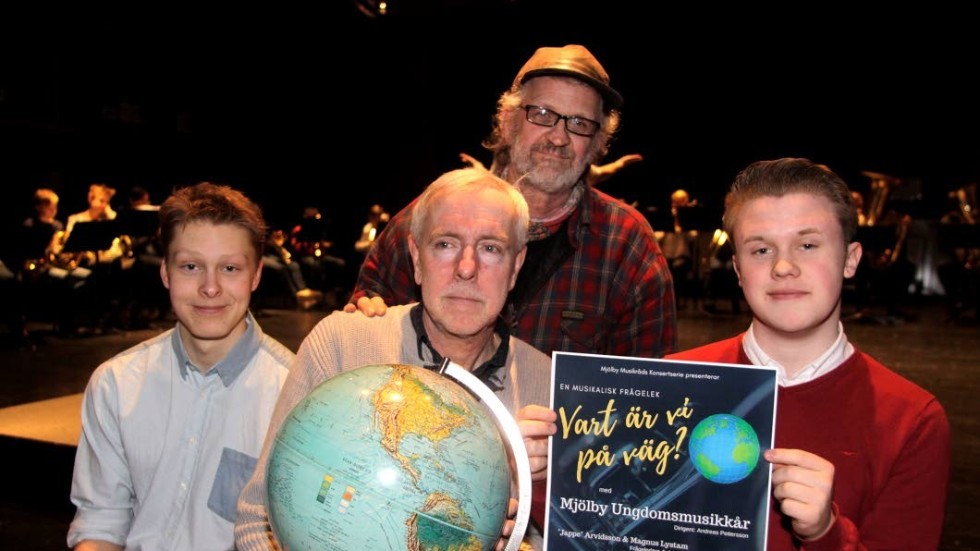 Mjölby Ungdomsmusikkår ordnar På spåret-program på söndag 18 mars. Musikerna Markus Borell, Albin Johansson och Julia Tiderman (sjuk för dagen) har gjort frågorna och Bo Jappe Arvidsson och Magnus Lystam är programledare