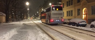 Snöigt och rörigt i morgontrafiken