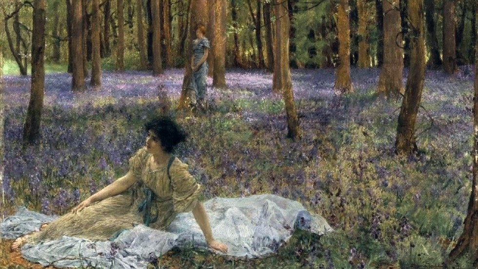 Ett hav av blåklockor. Målning av Laawrence Alma-Tadema.