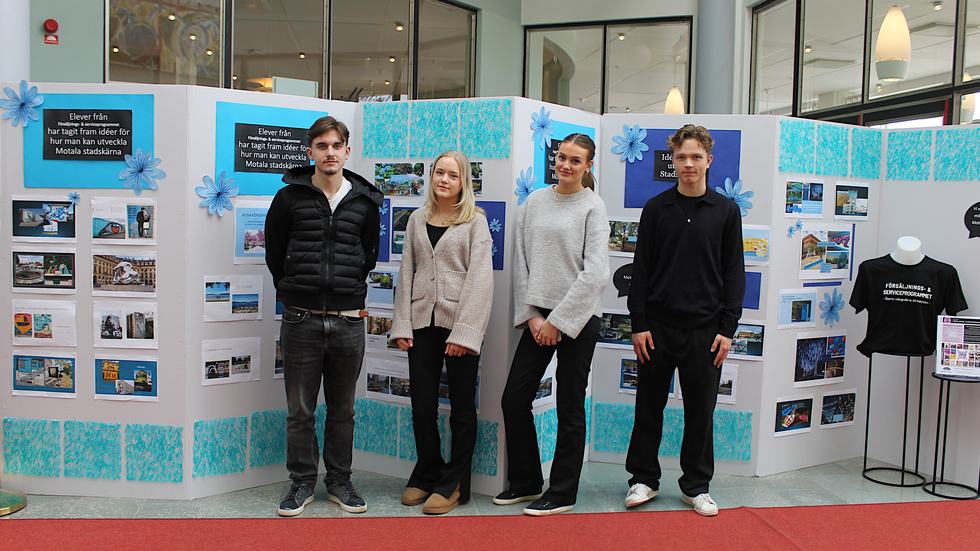 Marcus Bergman, Milla Petersson, Tilde Axelsson och Arvid Kåtorp är fyra av eleverna i årskurs två på Försäljnings- och serviceprogrammet som tillsammans jobbat med frågan hur de vill att Motala centrum ska utvecklas.