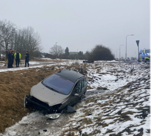 Polisen följde efter mannen, som tillslut hamnade i diket. 